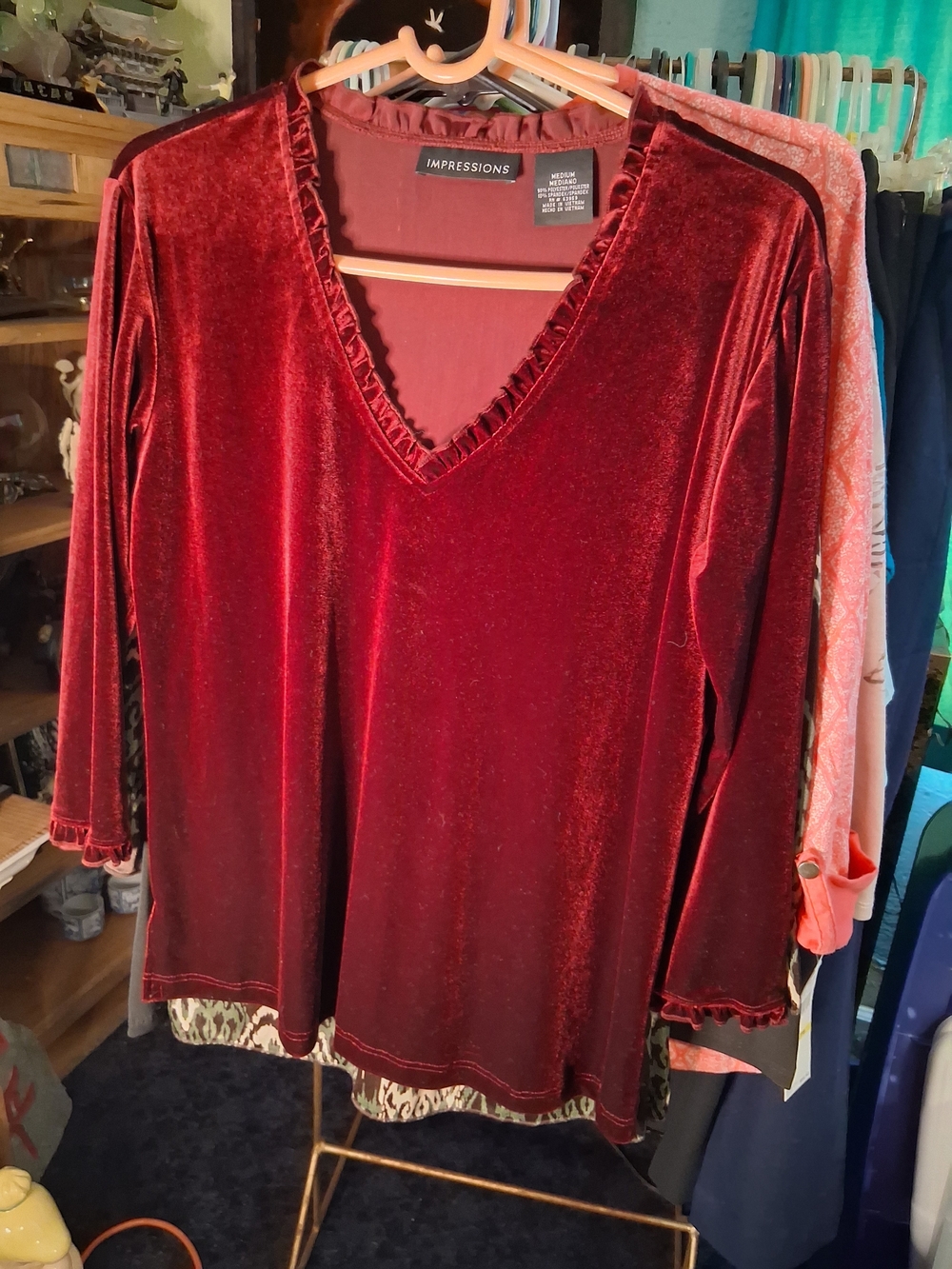 Impressions Women's Velvet V-Neck Tunic - Deep Red